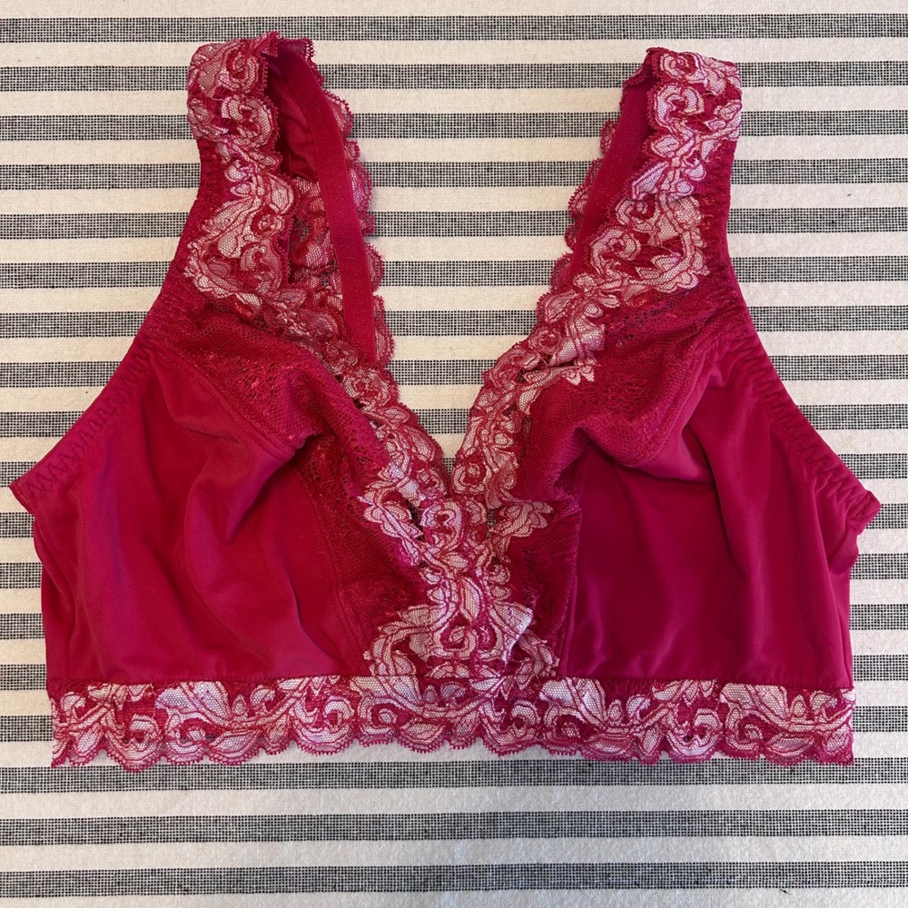 Breezies Women's Plus Size Lace Trim Pink Full Coverage Comfort Bralette L